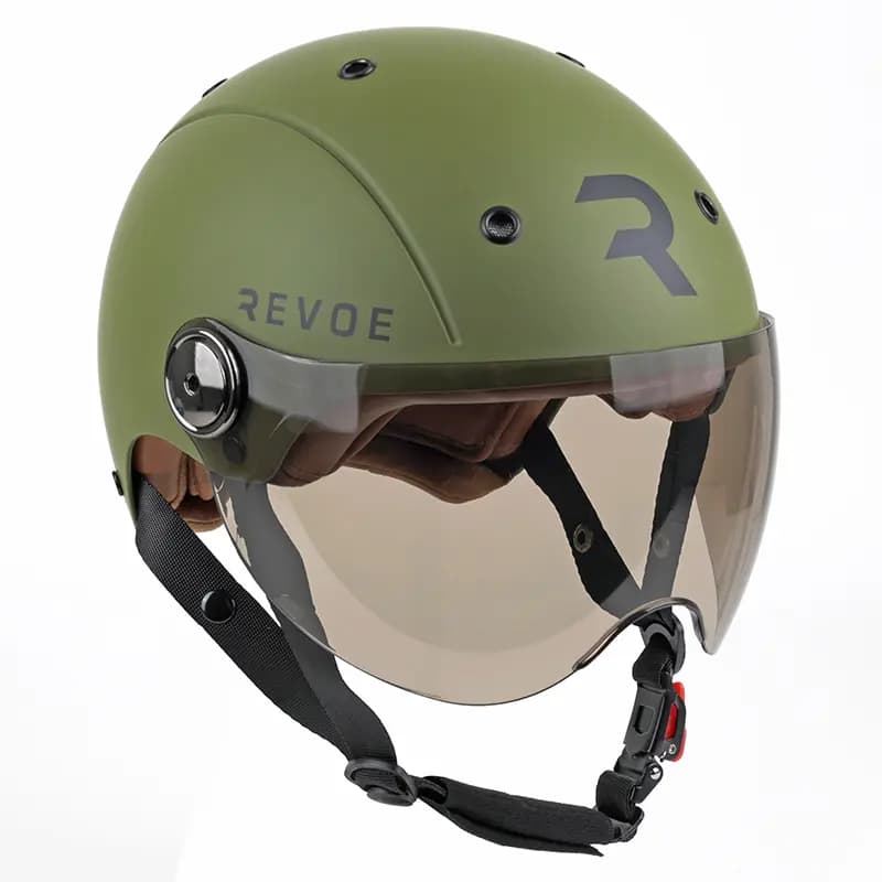 Casque velo adulte Revoe premium urbain-city kaki mat taille 55-56 visiere reglable, protection oreille amovible (vendu en boite) compatible ebike et trottinette - homologation EN1078+A1