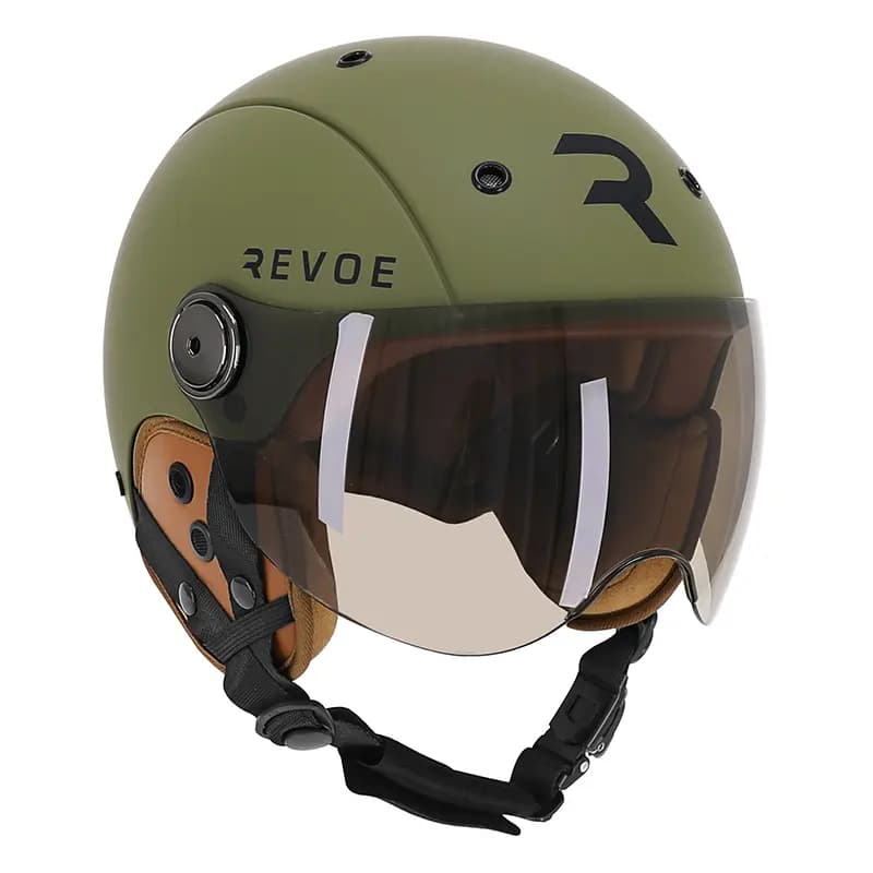 Casque velo adulte Revoe premium urbain-city kaki mat taille 55-56 visiere reglable, protection oreille amovible (vendu en boite) compatible ebike et trottinette - homologation EN1078+A1 2
