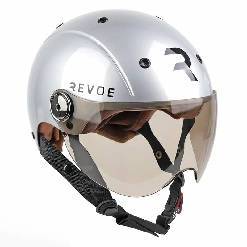 Casque velo adulte Revoe premium urbain-city gris silver taille 59-60 visiere reglable, protection oreille amovible (vendu en boite) compatible ebike et trottinette - homologation EN1078+A1