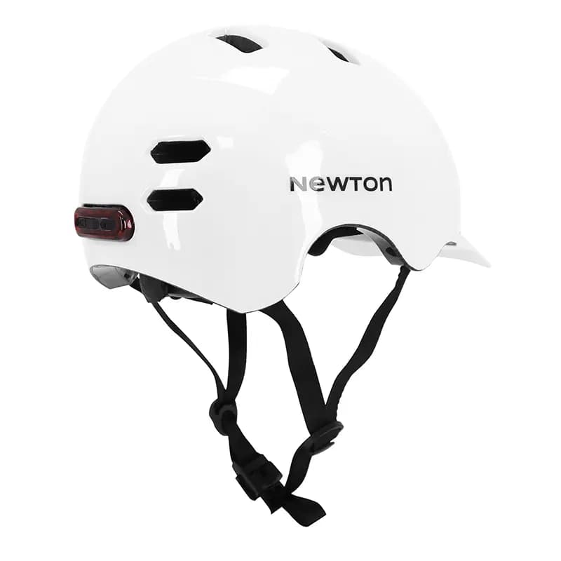 Casque vélo adulte NEWTON Newton urbain-city V4 blanc brillant in-mold avec visière 55-58 et éclairage intégré 7