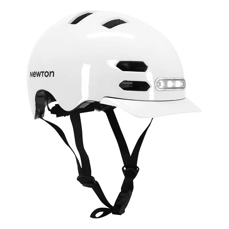 Casque vélo adulte Newton urbain-city V4 blanc brillant in-mold avec visière taille 58-61 éclairage intégré boucle Fidlock